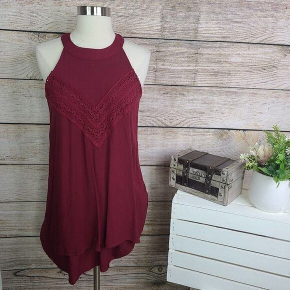 Francesca's Jacey Mini Dress Womens Size S Red High Neck Crochet Layered